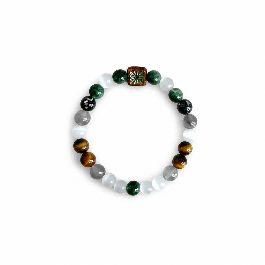 Blonde Frank Ocean beaded bracelet on white background